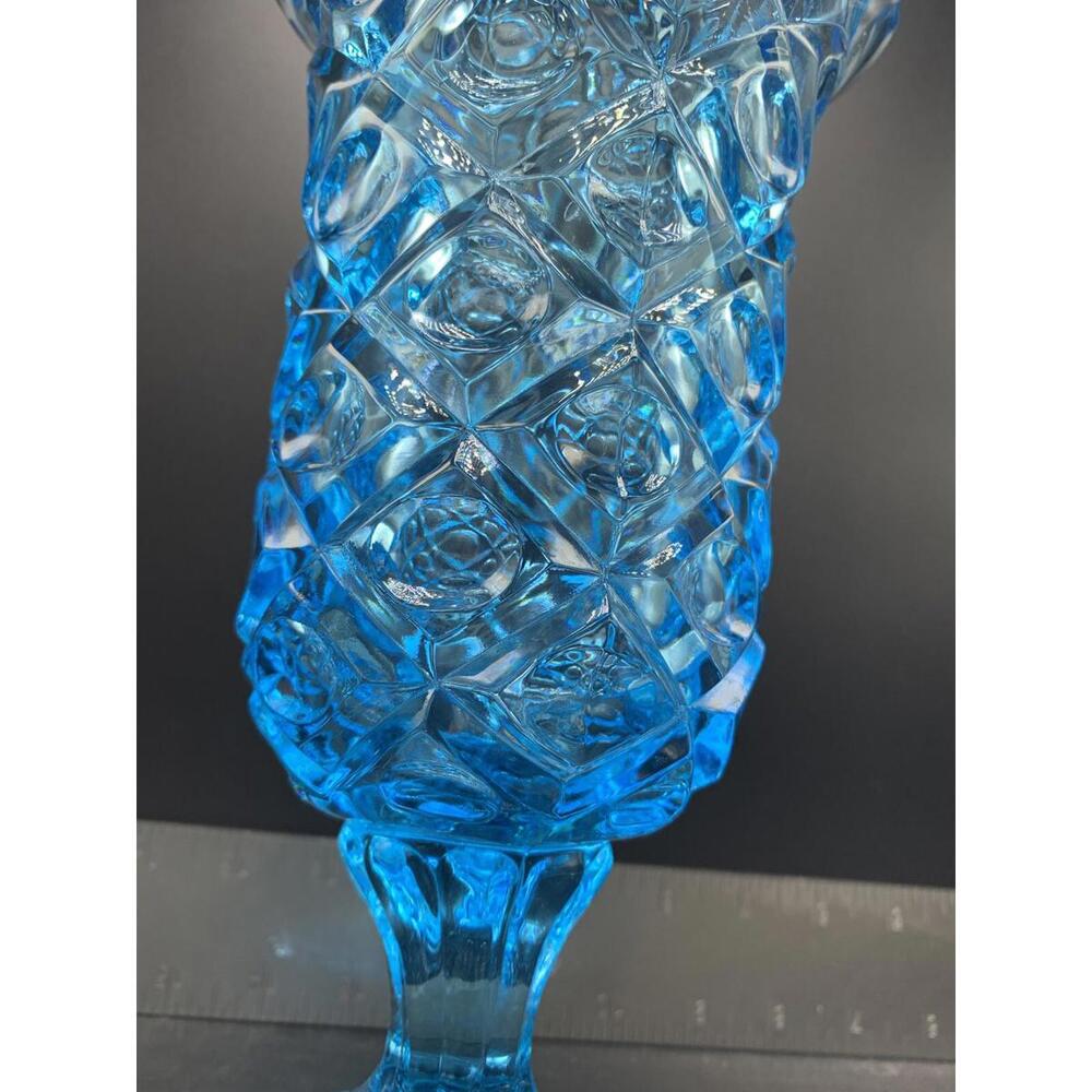 Vintage Blue Glass Candy Covered Lid Dish Vase Pedestal - Picture 4 of 11
